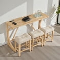 thumbnail image 1 of GZXS 4-Piece Bar Table Set with Charging Station, 59" Long Table with 3 Linen Stools, Solid Wood Frame, Space-Saving Design for Kitchen, Living Room & Small Apartments (Light Oak), 1 of 10