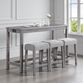 thumbnail image 1 of GZXS 4-Piece Bar Table Set with Charging Station, Counter Height Dining Set with 3 Upholstered Linen Stools, 58.4" Industrial Long Pub Table with USB Ports for Kitchen & Living Room (Gray), 1 of 9