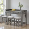 thumbnail image 1 of GZXS 4-Piece Bar Table Set with Charging Station & Drawers, 53" Long Counter Height Dining Pub Set with 3 Upholstered Stools for Small Space Kitchen, Light Gray, 1 of 10