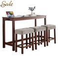 thumbnail image 1 of GZXS 4-Piece Bar Table Set with Power Outlet, 59" Long Pub Table with 3 Linen Upholstered Stools, Space-Saving Farmhouse Dining Set for Kitchen, Cherry, 1 of 10