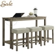 thumbnail image 1 of GZXS 4-Piece Counter Height Kitchen Dining Set with Charging Station, 59" Long Bar Table and Stools Set with USB/Type-C & Power Outlets, Solid Wood Frame Pub Set for Small Space, Brown, 1 of 10