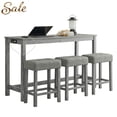 thumbnail image 1 of GZXS 4-Piece Farmhouse Bar Table Set for 3, Solid Wood Frame with MDF Top, Linen Upholstered Stools, 59"W Space-Saving Counter Height Dining Set with Power Outlets, Gray, 1 of 10