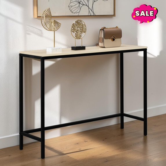 GZXS 41.3 Inch Console Table, Modern Entryway Table with Metal Frame, Behind Couch Table for Hallway, Living Room, Light Walnut