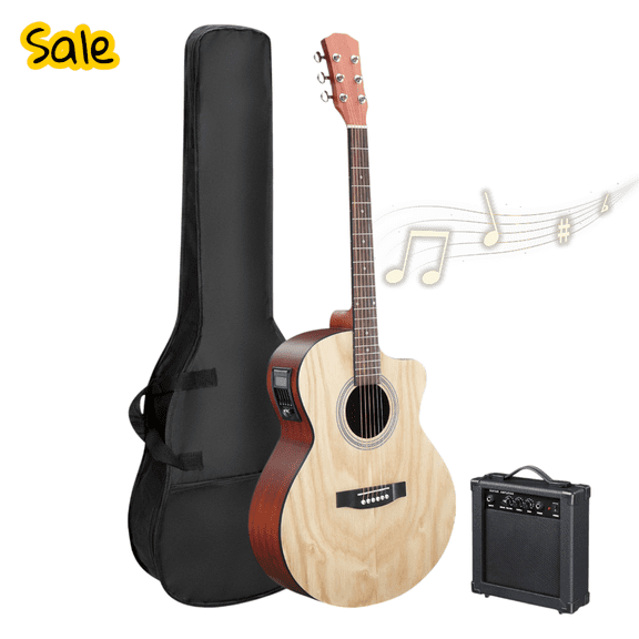 GZXS 41 Inch Beginner Acoustic Guitar Starter Set with 15W Amplifier, Gig Bag, Tuner, Strings and Strap, Natural