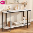 thumbnail image 1 of GZXS 42.1 Inch Oval Console Table with Storage Shelf, 2-Tier Sofa Table with Faux Marble Top, Behind Couch Table with Metal Frame, Sofa Table for Hallway, Foyer, Living Room, Black, 1 of 6