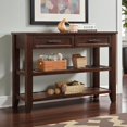 thumbnail image 1 of GZXS 42" Rectangle Console Table with Storage Drawers and Open Shelves, Multi-Purpose Entryway Sofa Table with Solid Wood Legs, Espresso, 1 of 10