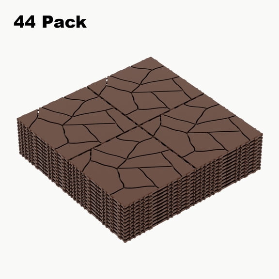 GZXS 44-Pack Interlocking Deck Tiles, 12" Square Patio Floor Tiles for Porch, Poolside, Balcony, Backyard, Quick DIY Installation, Stone Look Surface, Red Brown