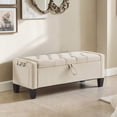 thumbnail image 1 of GZXS 45" Linen Upholstered Storage Ottoman Bench with Tufted Padded Seat, Hidden Compartment, and Side Pocket, for Entryway, Foyer, Bedroom or Living Area, Beige, 1 of 9