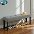 thumbnail image 1 of GZXS 47.24" Linen Upholstered End of Bed Bench with Tufted Button Seat, Farmhouse Padded Dining Bench with Solid Wood Legs, for Kitchen, Living Room, Hallway (Gray), 1 of 8