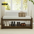 thumbnail image 1 of GZXS 47 Inch Rectangular Upholstered Storage Bench, Padded Bench with Wood Shelf and Removable Seating Cushion - Accent End of Bed Bench for Bedroom, Entryway, Living Room (Beige), 1 of 7