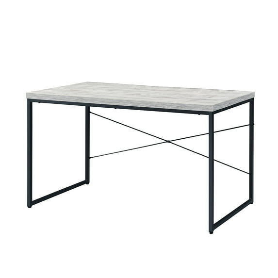 GZXS 47" Industrial Writing Desk with Metal Sled Legs, Antique White Wood Top, Home Office Workstation for Dorms, Apartments, Bedrooms