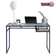thumbnail image 1 of GZXS 48 Inch Home Office Glass Desk with Metal Frame & Wood Shelf, Modern Rectangular Writing Table Computer Desk, Easy to Assemble (Blue), 1 of 8