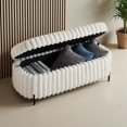 thumbnail image 1 of GZXS 49.2" Faux Fur Flip-Top Storage Bench with Black Metal Legs, Oval End-of-Bed Footrest for Living Room, Entryway, Dorm, and Bedroom (Beige), 1 of 6
