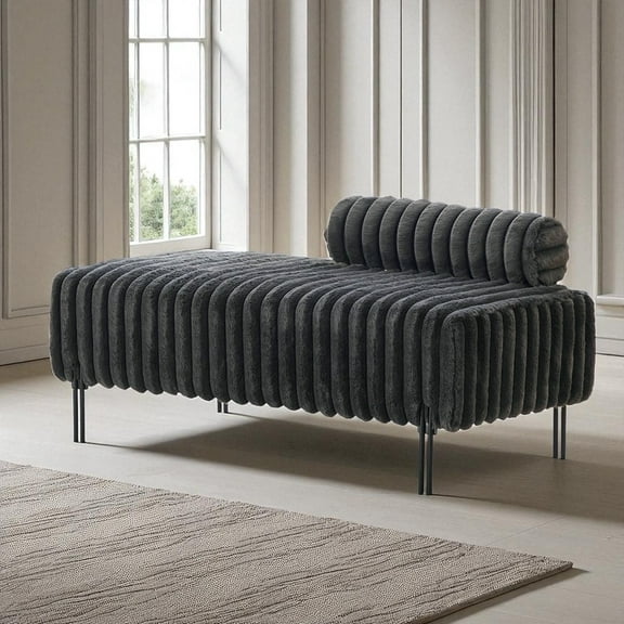 GZXS 49.6" Upholstered Bench with Adjustable Back, Small 2-Seater Loveseat Window Seat with Metal Legs for Bedroom, Living Room, Entryway (Charcoal)