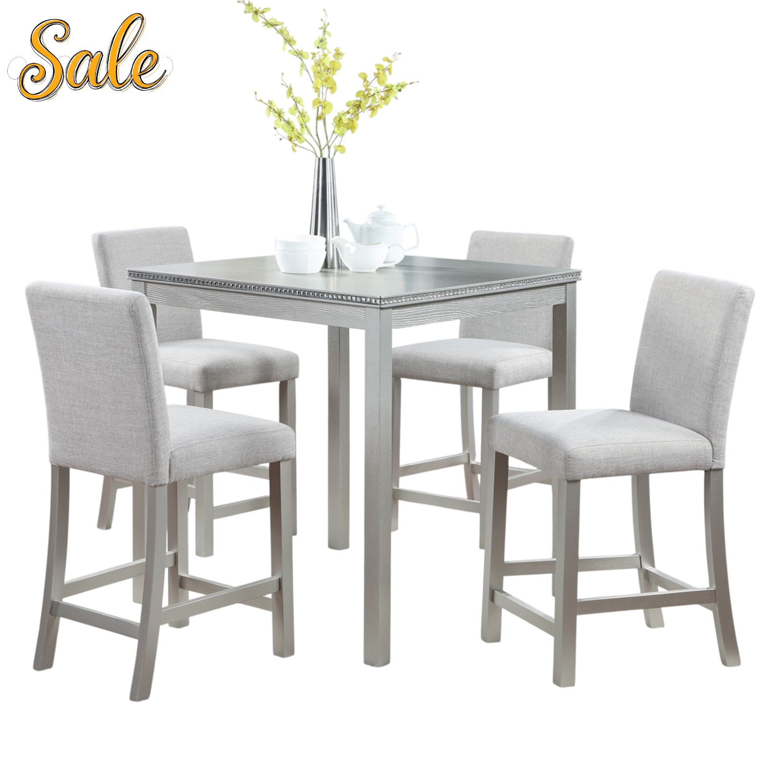 GZXS 5-Piece Counter Height Dining Set for 4, 34.5" Square Table with ...