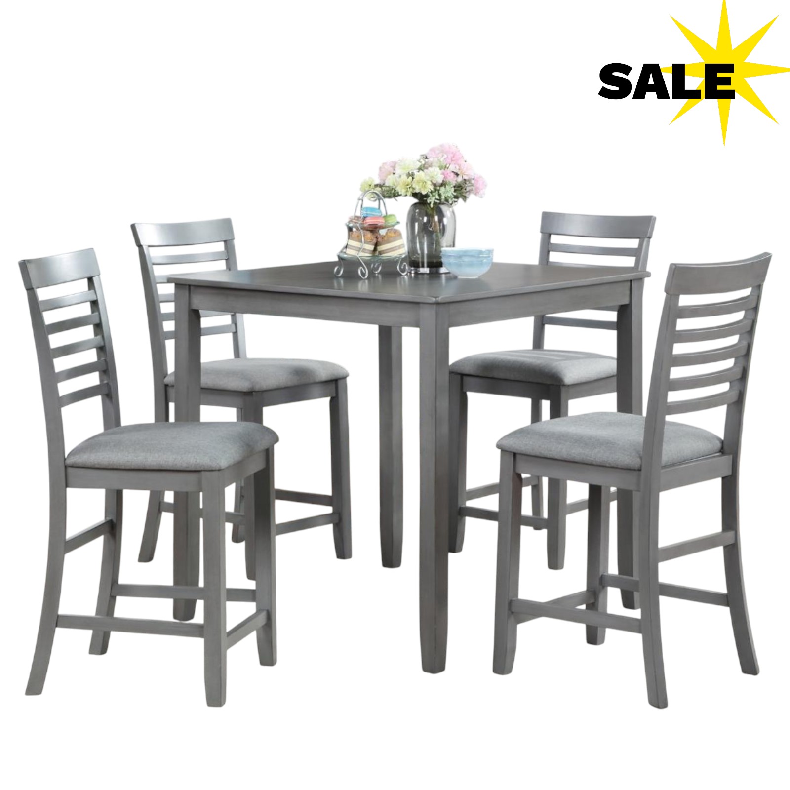 GZXS 5-Piece Counter Height Dining Table Set with Square Table and 4 ...