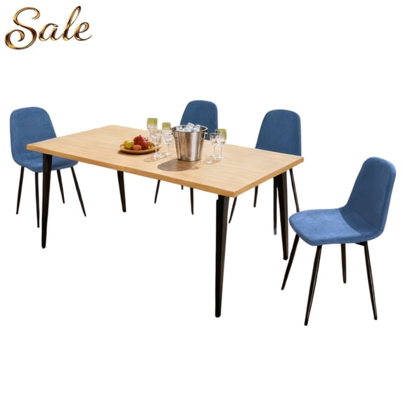 GZXS 5 Piece Dining Table Set for 4, Modern Industrial Kitchen Set W/ 63" Rectangle MDF Dining Table and 4 Blue Upholstered Chairs, Sturdy Iron Legs, for Living/Dining Room, Restaurant, Home Office