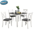 thumbnail image 1 of GZXS 5-Piece Dining Table Set for 4, Solid Wood Frame Square Table with MDF Birch Veneer Top, 4 Upholstered Chairs with X-Back and Linen Padded Seat, Space-Saving Design, White & Gray, 1 of 9