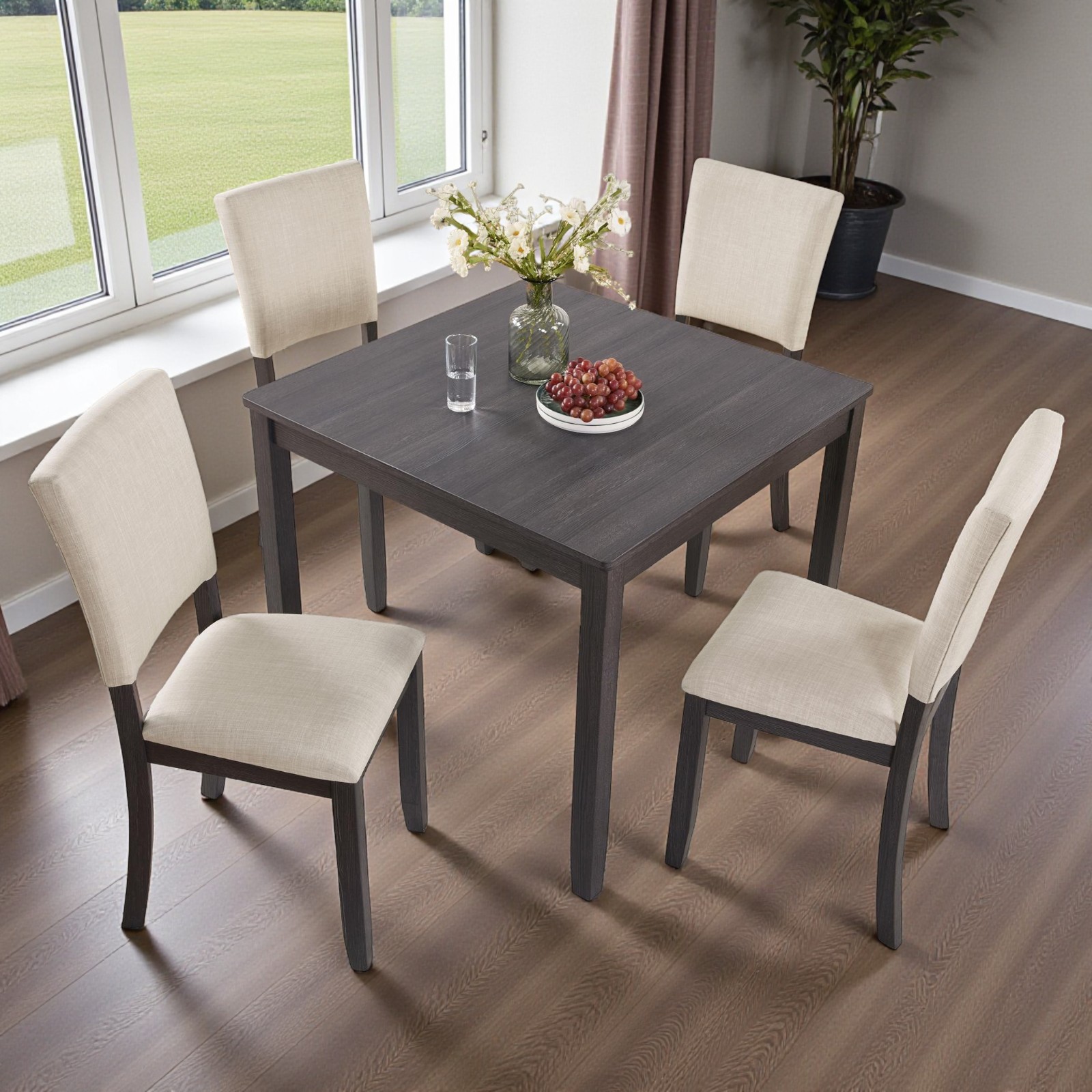 GZXS 5-Piece Modern Dining Set with Square Table and 4 Upholstered ...