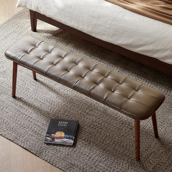 GZXS 51.18" Dining Bench, Modern Upholstered End-of-Bed Bench with Padded Seat and Wood Legs, Brown