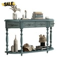 thumbnail image 1 of GZXS 52-Inch Entryway Sofa Table with Roman Legs, 4 Drawers & Open Shelf, Antique Blue Curved Console Table for Home Decor, Living Room, Foyer, 1 of 9