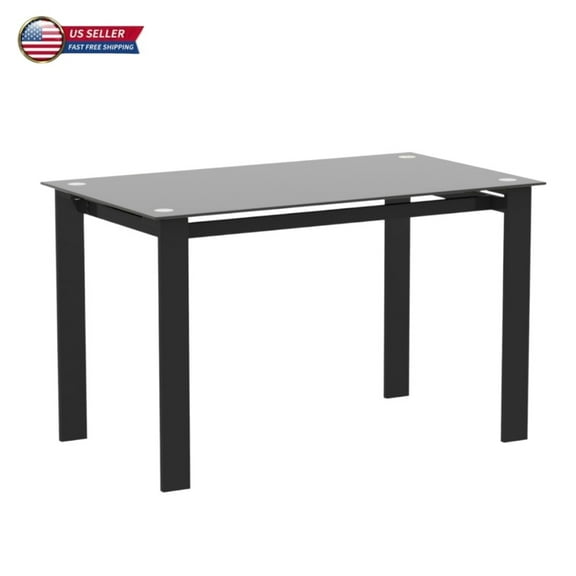 GZXS 52" Modern Dining Table with Black Glass Top & Iron Tube Legs, Versatile Table for Dining Room, Living Room, and Office