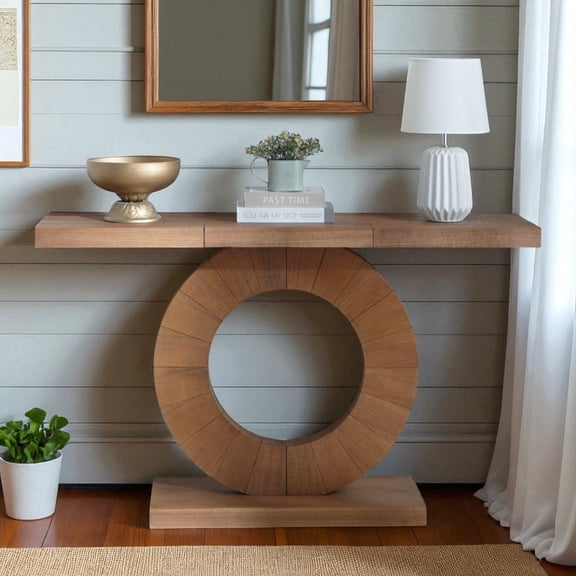 GZXS 53.2" Contemporary Wooden Console Table with Circular Base Elegant Minimalist Entryway Table for Living Room, Hallway, Home Office