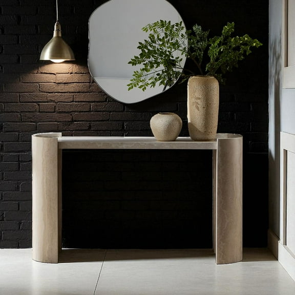 GZXS 53" Faux Marble Entryway Console Table with Raised Round Edge, Modern Narrow Sofa Table Behind Couch for Hallway, Living Room, Apartment