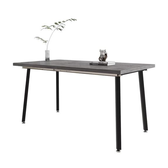 GZXS 55.1"-70.8" Expandable Dining Table, Medieval Industrial Style MDF Kitchen Table with Metal Legs, Easy to Clean, Perfect for Family Gatherings, Gray