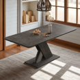thumbnail image 1 of GZXS 55.12"-70.87"L Farmhouse Style Expandable Dining Table, Rectangle Dining Room Table with Self-Storing Leaf, X-Shaped Wooden Base, Seats 4-8, for Kitchen or Dining Room (Dark Marble), 1 of 10