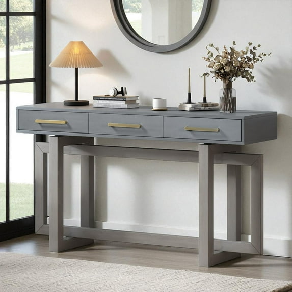 GZXS 57-Inch Long Console Table with Three Storage Drawers, Contemporary Entryway Table for Living Room & Home Decor, Easy Assembly (Antique Gray)