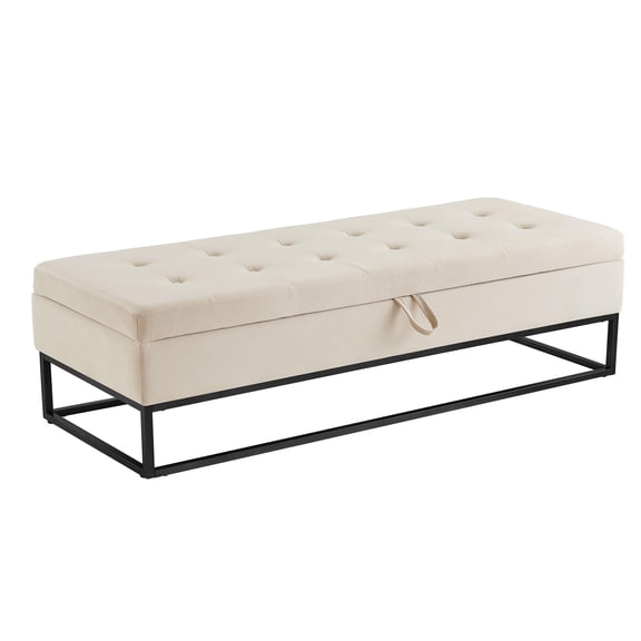 GZXS 58.6 Inch Velvet Storage Bench for Bedroom, Modern Upholstered Long Ottoman with Black Metal base for End of Bed/Entryway/Livingroom/Window (Beige)