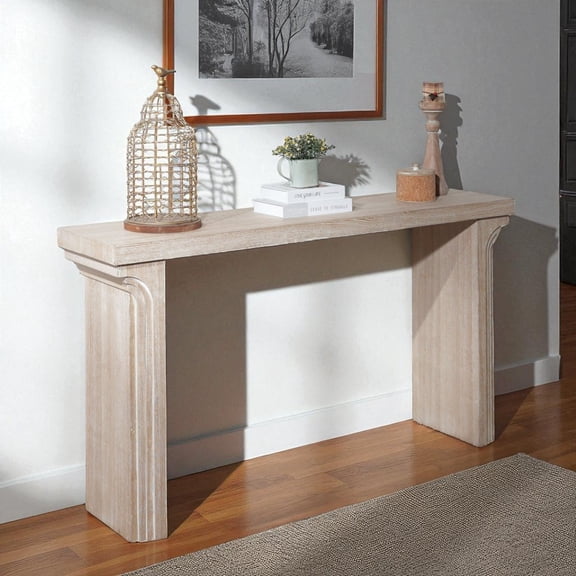 GZXS 58 Inch Farmhouse Console Table in Natural Wood Finish, Living Room Sofa Table behind Couch for Hallway Foyer, Easy Assembly