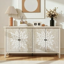 GZXS 58" Modern Sideboard Cabinet with 4 Carved Doors & Adjustable Interior Shelves, Stylish Storage Organizer Buffet Cupboard for Home Office, Living Room (Natural White)