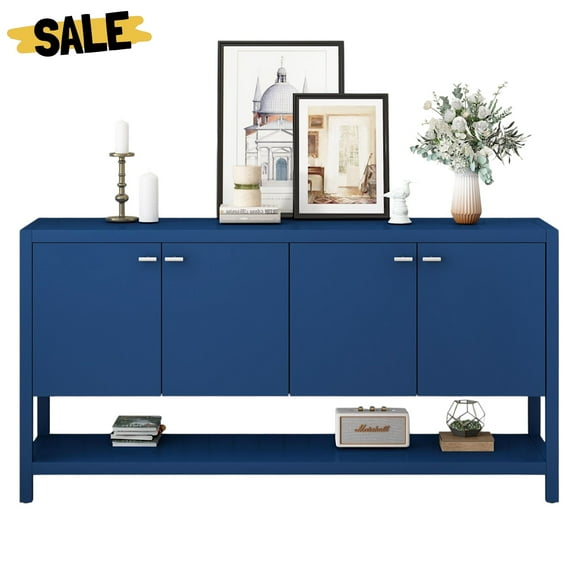 GZXS 59.6" Console Table with 4 Doors and Open Shelf, Modern MDF Entryway Table with Storage for Hallway, Living Room, Foyer (Navy Blue)