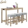thumbnail image 1 of GZXS 59" Counter Height Bar Table Set with Built-In Power Outlet, Solid Wood Legs, 3 Linen Upholstered Stools, Farmhouse Industrial 4-Piece Dining Set in Light Oak Finish, 1 of 10