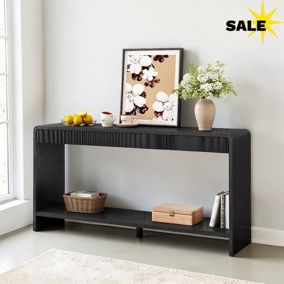 GZXS 59-Inch Console Table with 3 Drawers & Metal Glides, Modern Farmhouse Storage Foyer Table for Living Room, Hallway, Entryway (Black)