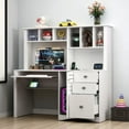 thumbnail image 1 of GZXS 59" Modern Computer Desk with Hutch, Keyboard Tray and Storage Cabinet, White Writing Workstation with 3 Drawers and Open Shelves, for Home Office, Living Room, Bedroom, 1 of 8