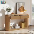 thumbnail image 1 of GZXS 59" Oval Fluted Console Table with 2 Drawers and Lower Shelf, Modern Farmhouse Entryway Table in Natural Wood Finish, for Hallway, Foyer, Home Office, 1 of 10