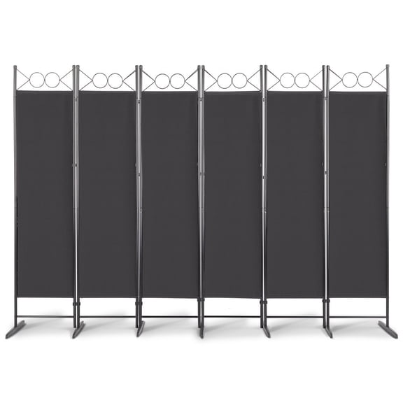 GZXS 6 Panels Tall Room Dividers and Folding Privacy Screens, 6 Ft Indoor Divider Room Fabric Panel W/Matel Frame, Freestanding Wall Divider Screen, Portable Partition Room Dividers Black