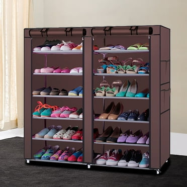 GZXS 6-Row 2-Line 12 Lattices Non-Woven Fabric Shoe Rack Coffee
