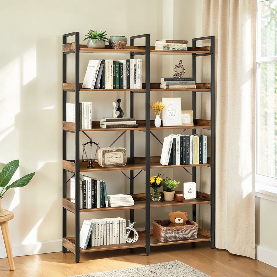 GZXS 6-Tier Industrial Open Bookcase, 47.44