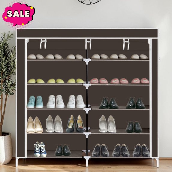 GZXS 6-Tier Shoe Rack with Cover, Freestanding Shoe Storage Organizer for Closet, Hallway, Entryway, Living Room, Easy Assembly, Dark Brown