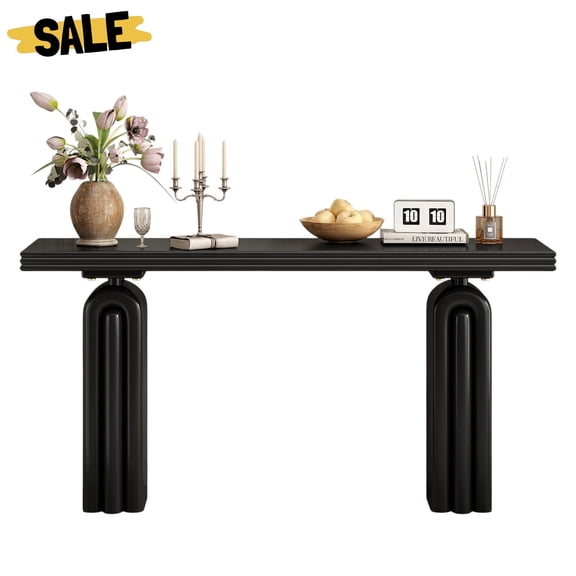 GZXS 60" Black Modern Console Table with Curved Silhouette & Acacia Wood Veneer, Minimalist Entryway Table for Living Room, Hallway, Foyer