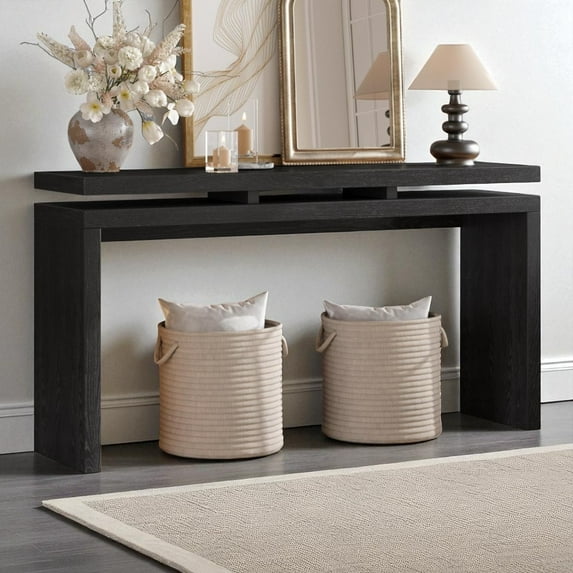 GZXS 60" Farmhouse Entry Table in Black, Wooden Console Table for Behind Sofa or Narrow Spaces