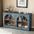 thumbnail image 1 of GZXS 60-Inch Large Sideboard Buffet with 4 Tempered Glass Doors, Adjustable Shelves, and Metal Linear Handles, Wooden Floor Storage Cabinet for Hallway, Kicthen, Bedroom, Living Room, Navy, 1 of 10