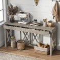 thumbnail image 1 of GZXS 60-Inch Modern Farmhouse Console Table with 4 Drawers and X-Leg Design, Acacia Veneer Top & Open Bottom Storage (Gray), 1 of 9