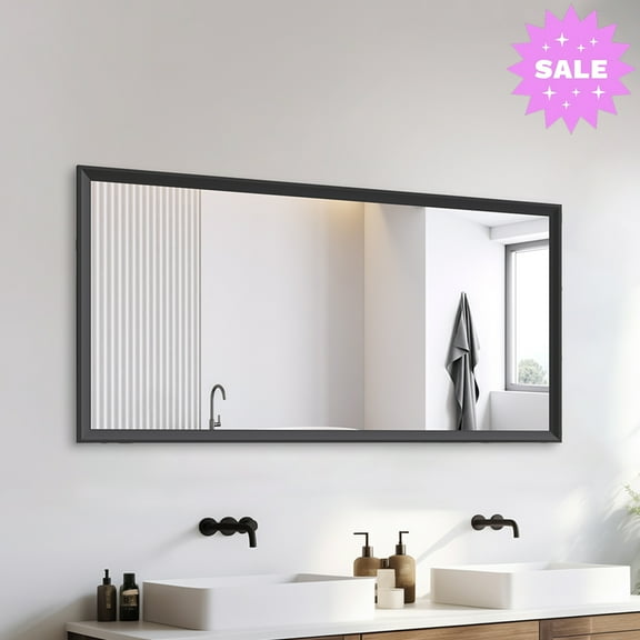 GZXS 60"x30" Modern Full-Length Wall Mirror with Black Aluminum Frame, Wall Mounted Vertical or Horizontal, Oversized Decorative Rectangle Mirror for Bathroom, Bedroom, Living Room