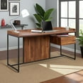 thumbnail image 1 of GZXS 62" Long Rustic Writing Desk with 1 Drawer and Open Shelf, Rectangular Home Office Computer Desk with Black Metal Sled Base (Walnut), 1 of 7