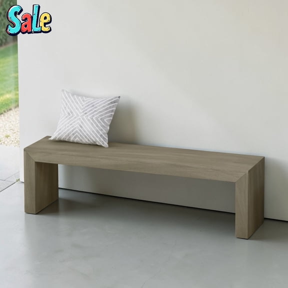 GZXS 63-Inch Long Dining Bench in Gray Taupe, Acacia Wood 3-Seater Entryway Bench, Modern Farmhouse Bench for Hallway, Backyard or Deck, Easy Assembly